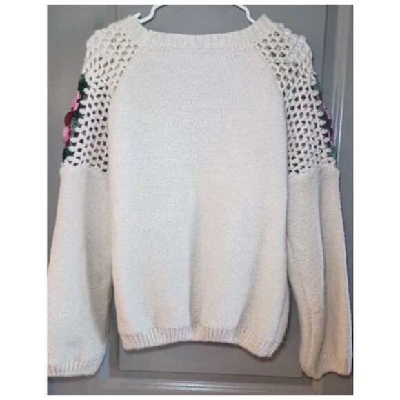 Floral Pattern Pointelle Knit Raglan Sleeve Sweater - Picture 6 of 8